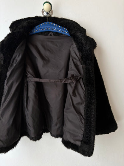 vintage fur jacket with ponpon tie