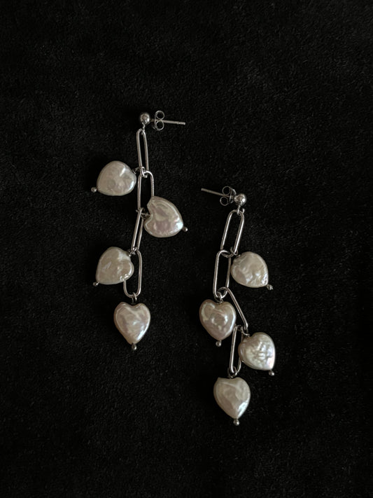 925 heart pearl earrings