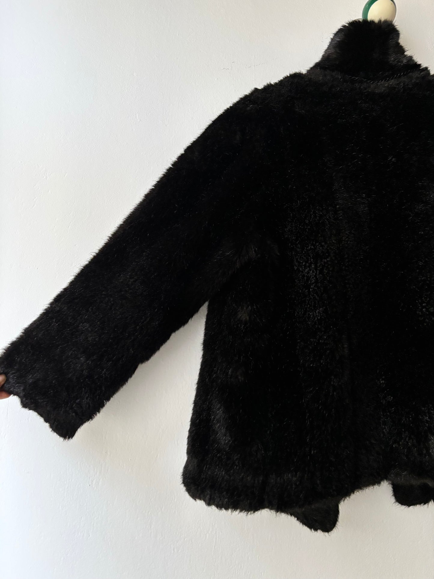 vintage fur jacket with ponpon tie