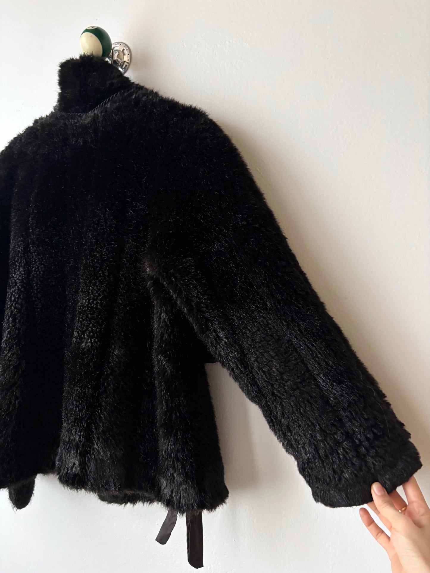 vintage fur jacket with ponpon tie