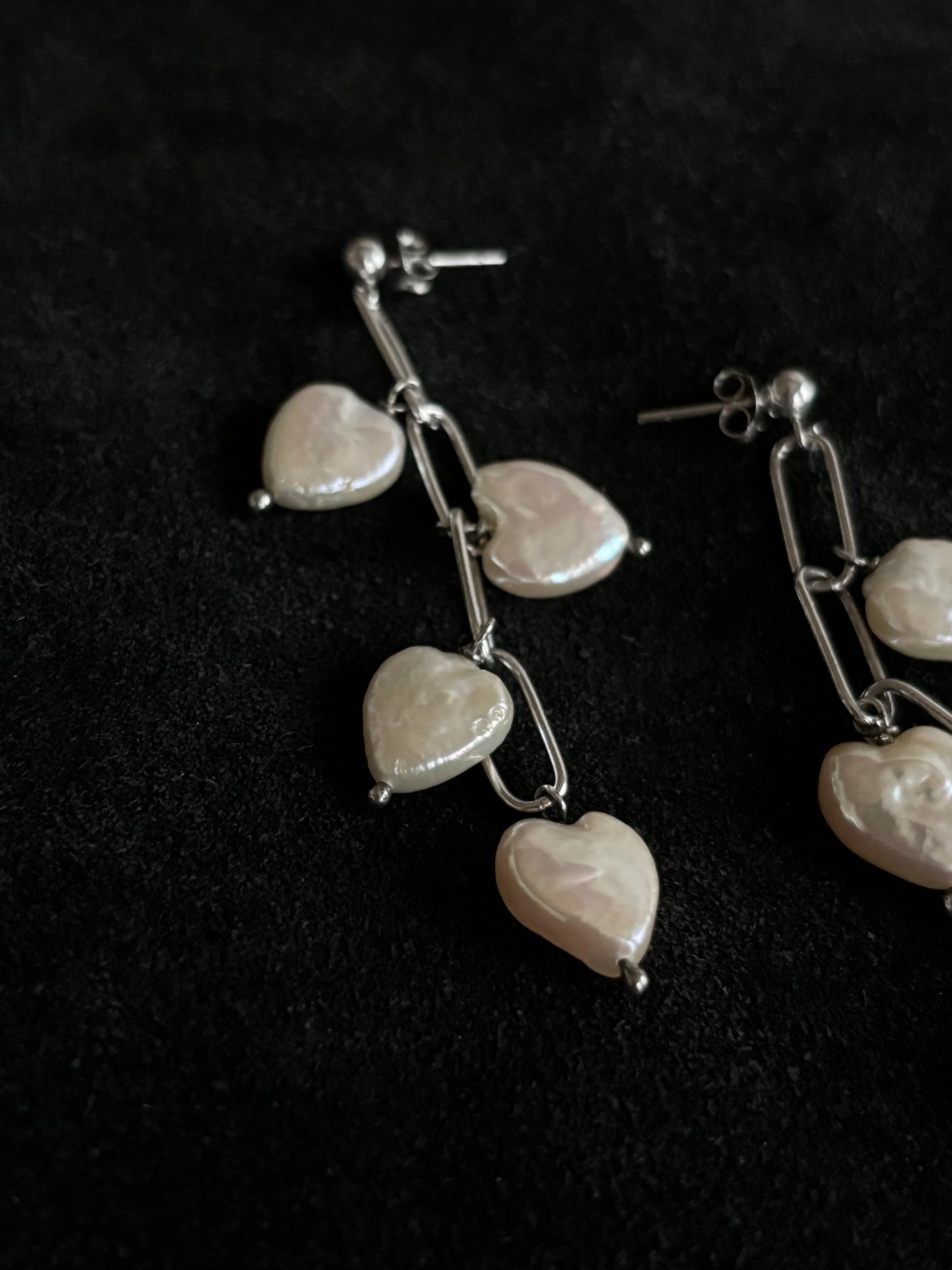 925 heart pearl earrings