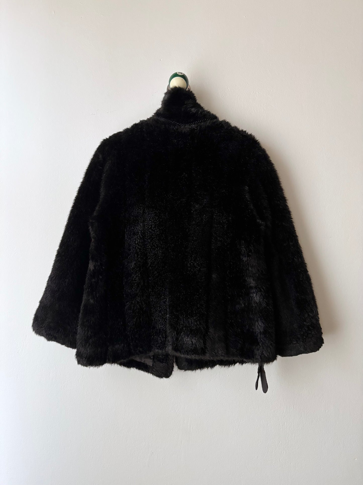 vintage fur jacket with ponpon tie