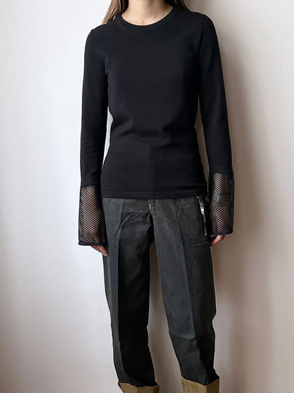 silk cashmere cotton black, mesh cuffs