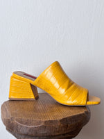 crocodile skin yellow mules