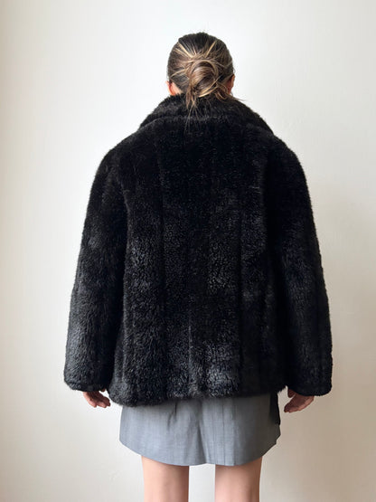 vintage fur jacket with ponpon tie