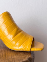 crocodile skin yellow mules