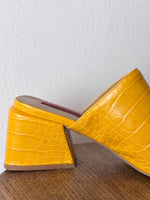 crocodile skin yellow mules