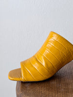 crocodile skin yellow mules