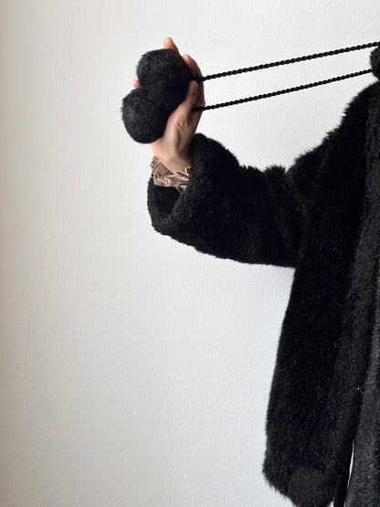 vintage fur jacket with ponpon tie