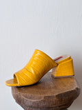 crocodile skin yellow mules