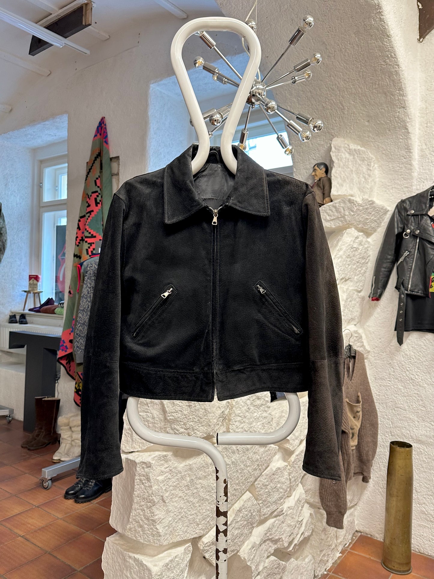 black suede leather short jacket