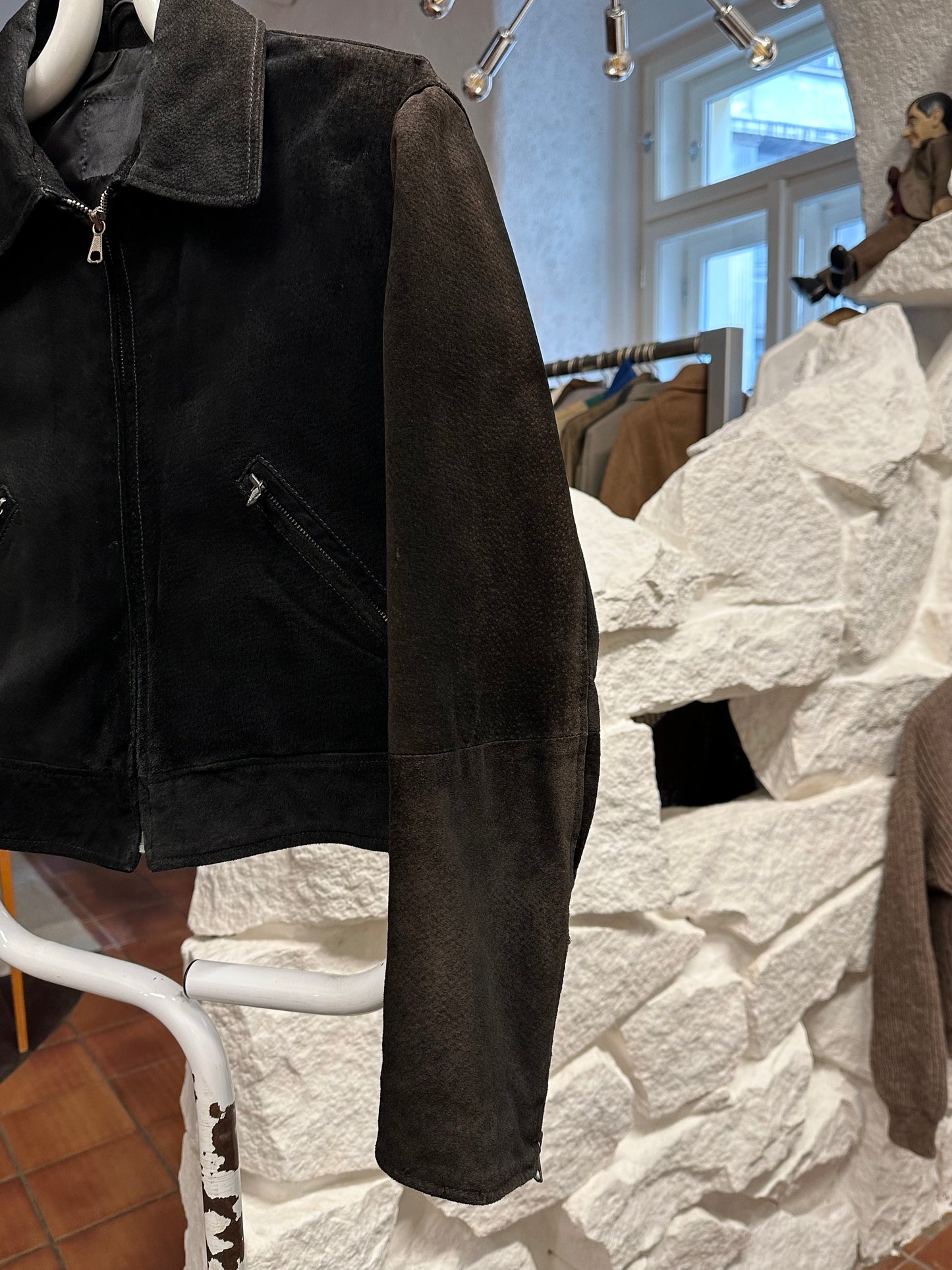 black suede leather short jacket