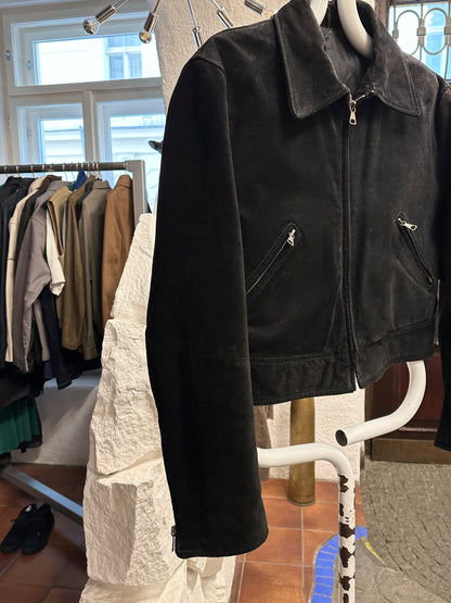 black suede leather short jacket