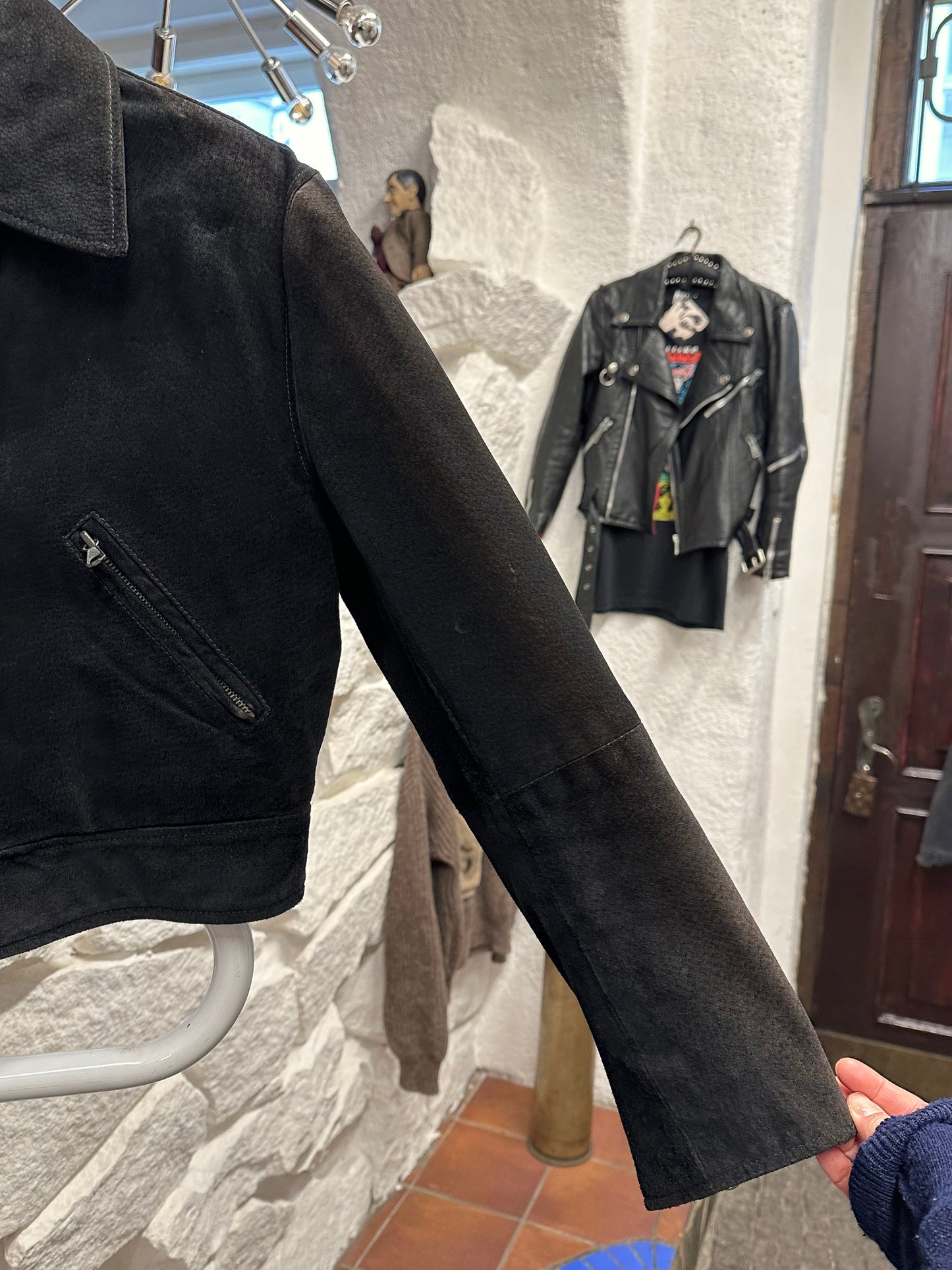 black suede leather short jacket