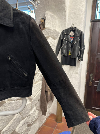 black suede leather short jacket