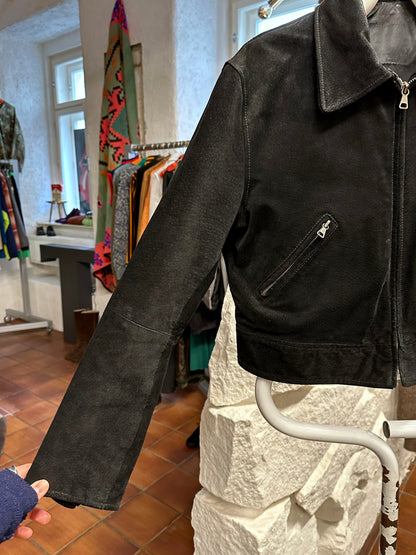 black suede leather short jacket