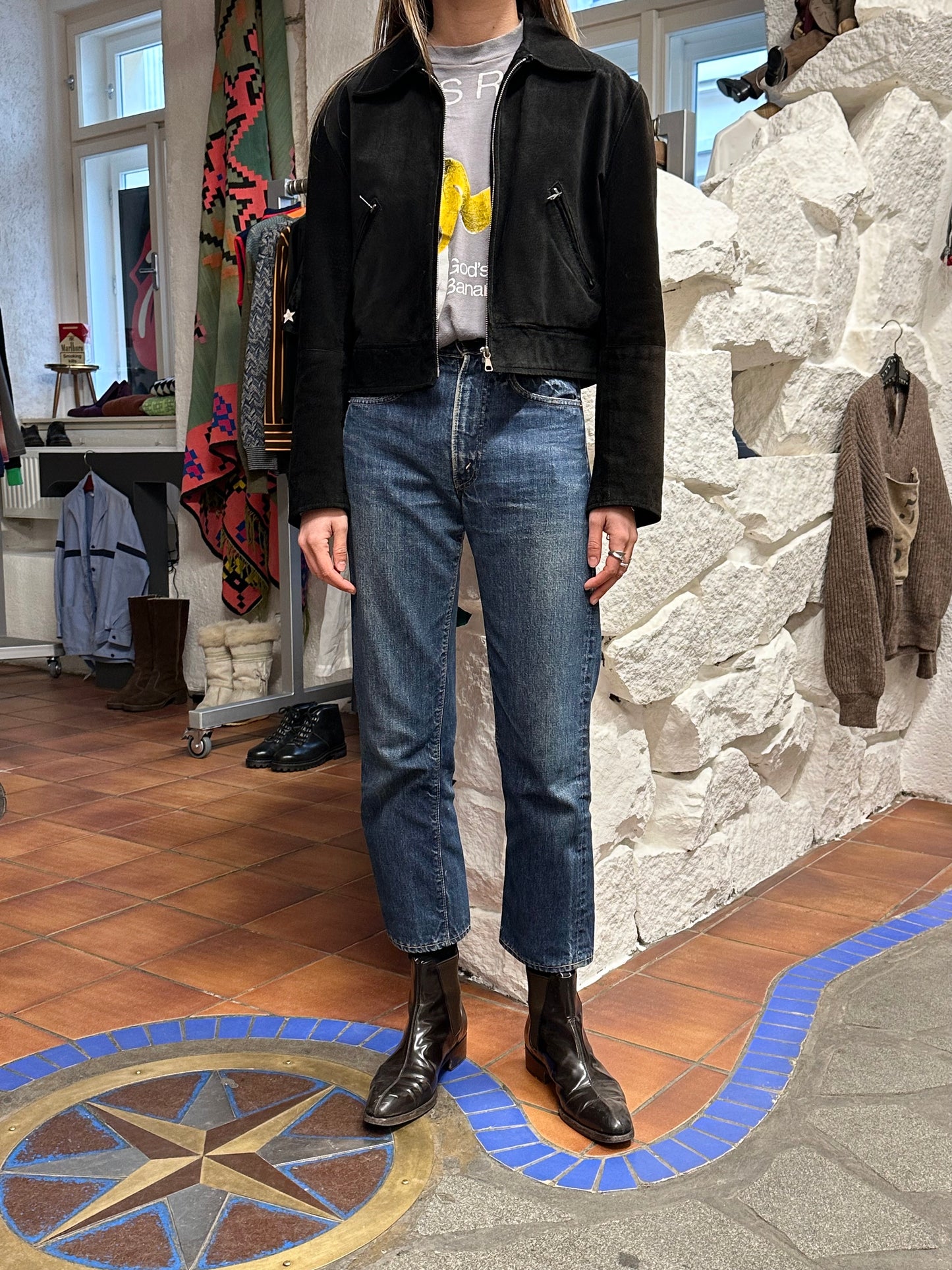 black suede leather short jacket