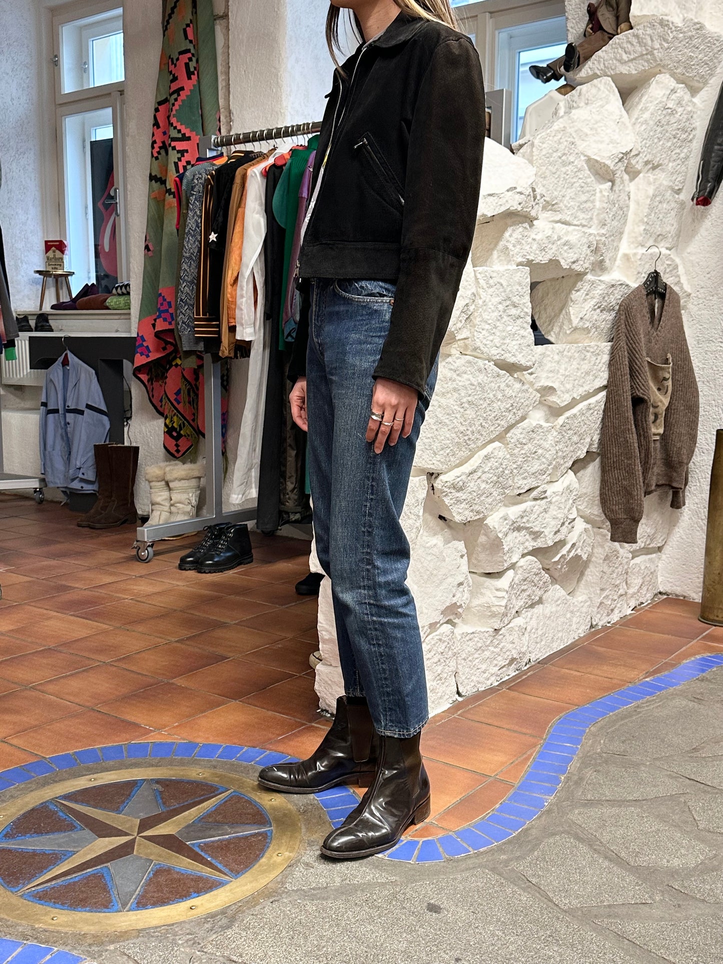 black suede leather short jacket