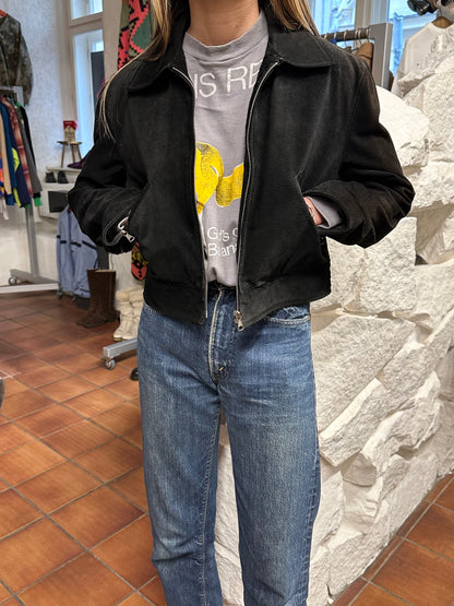 black suede leather short jacket