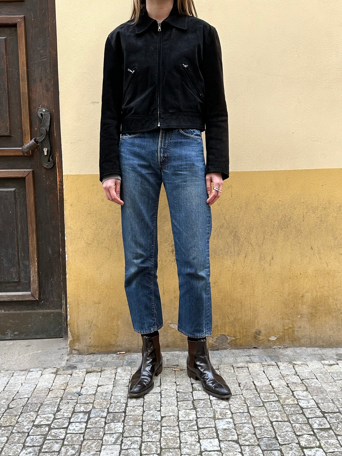 black suede leather short jacket