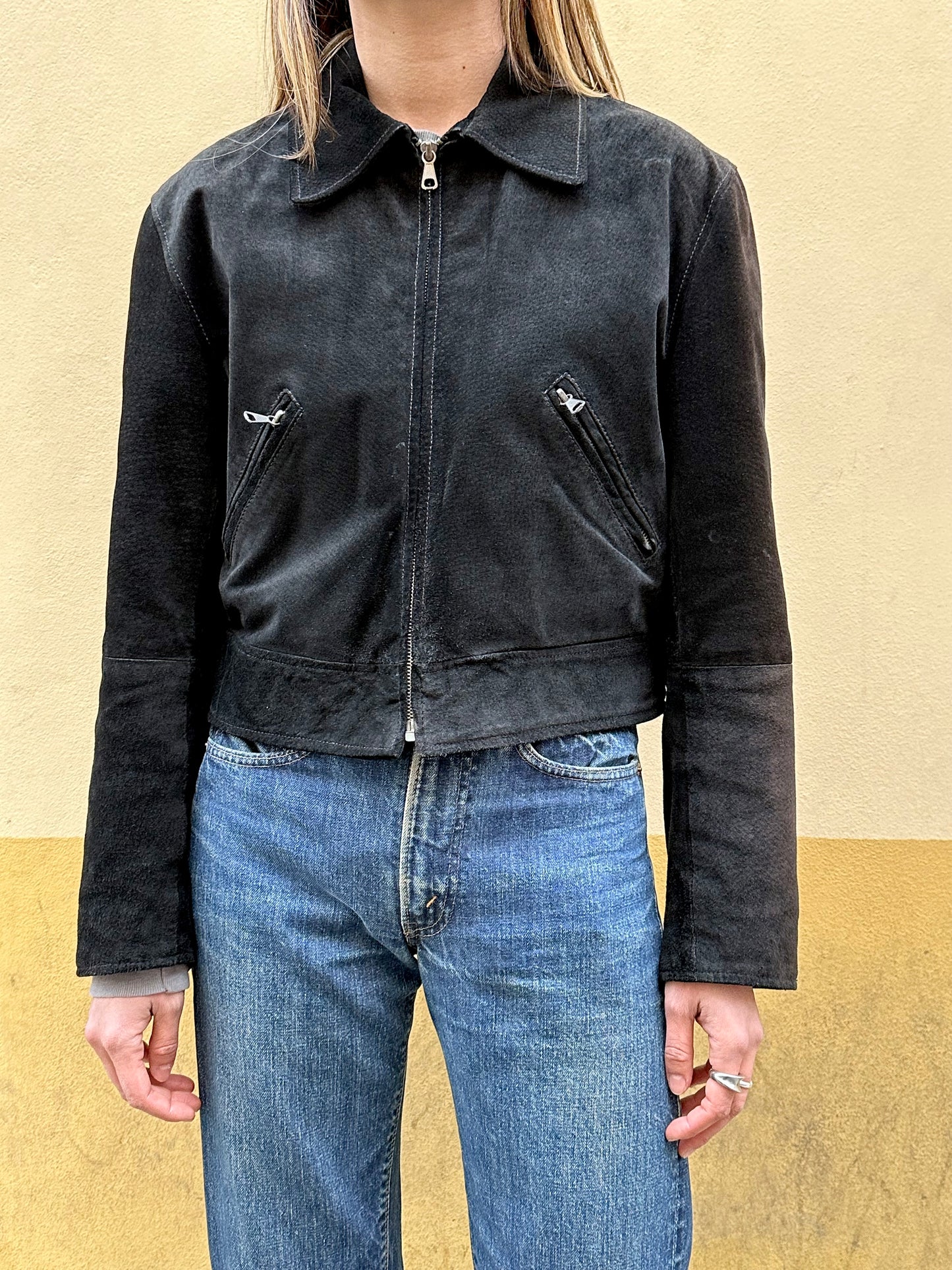 black suede leather short jacket