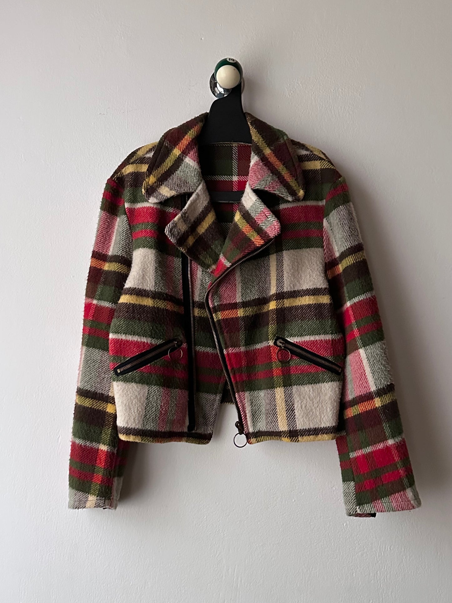 70s mohair blend plaid biker jacket