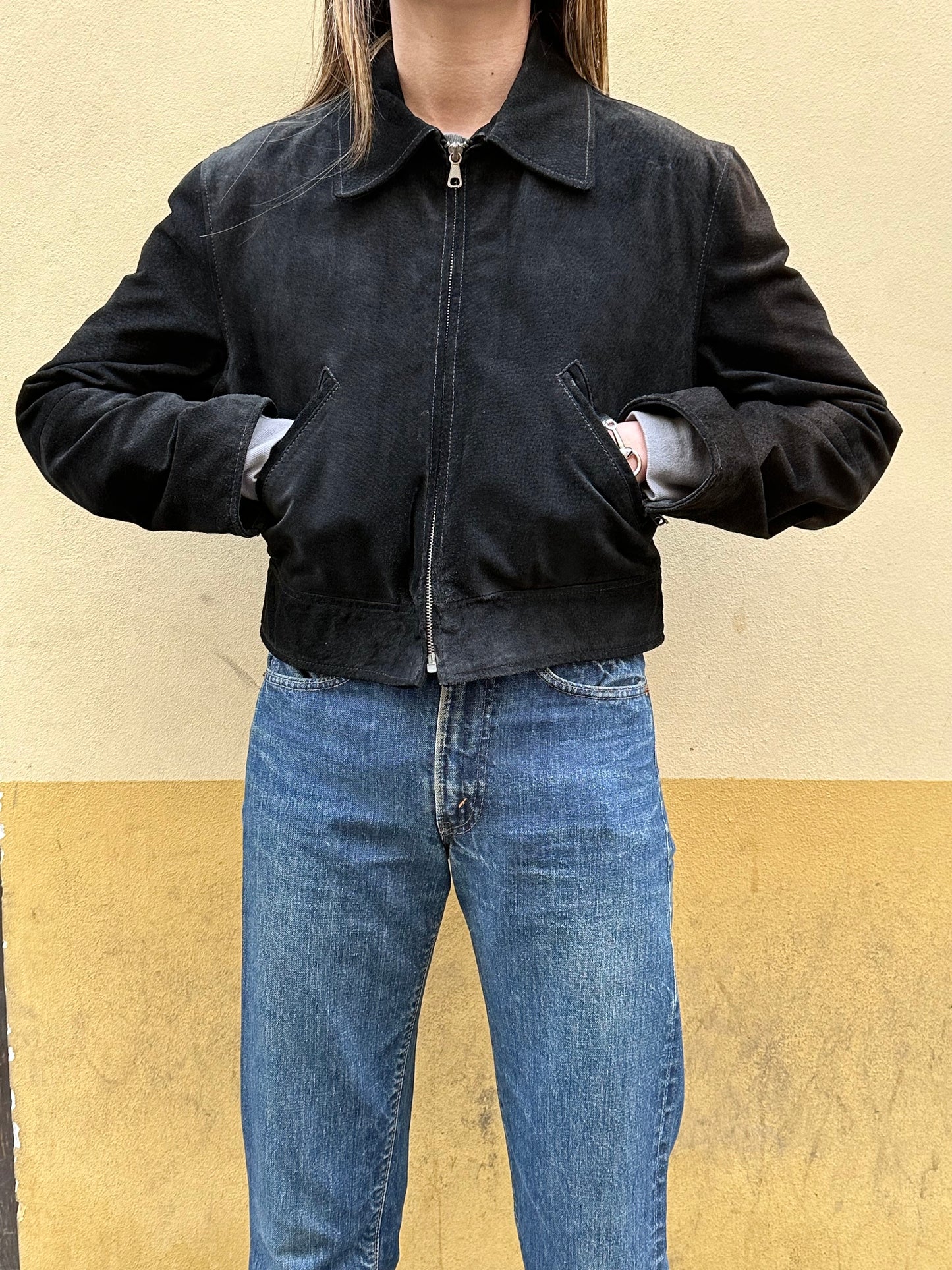 black suede leather short jacket