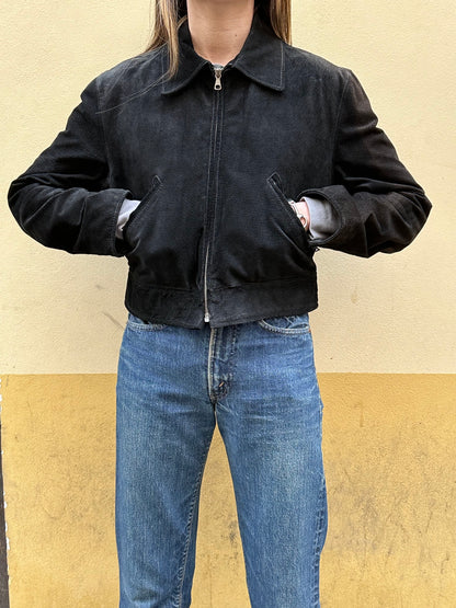 black suede leather short jacket