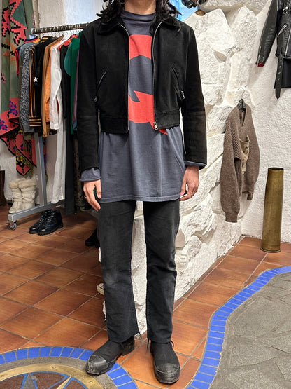 black suede leather short jacket