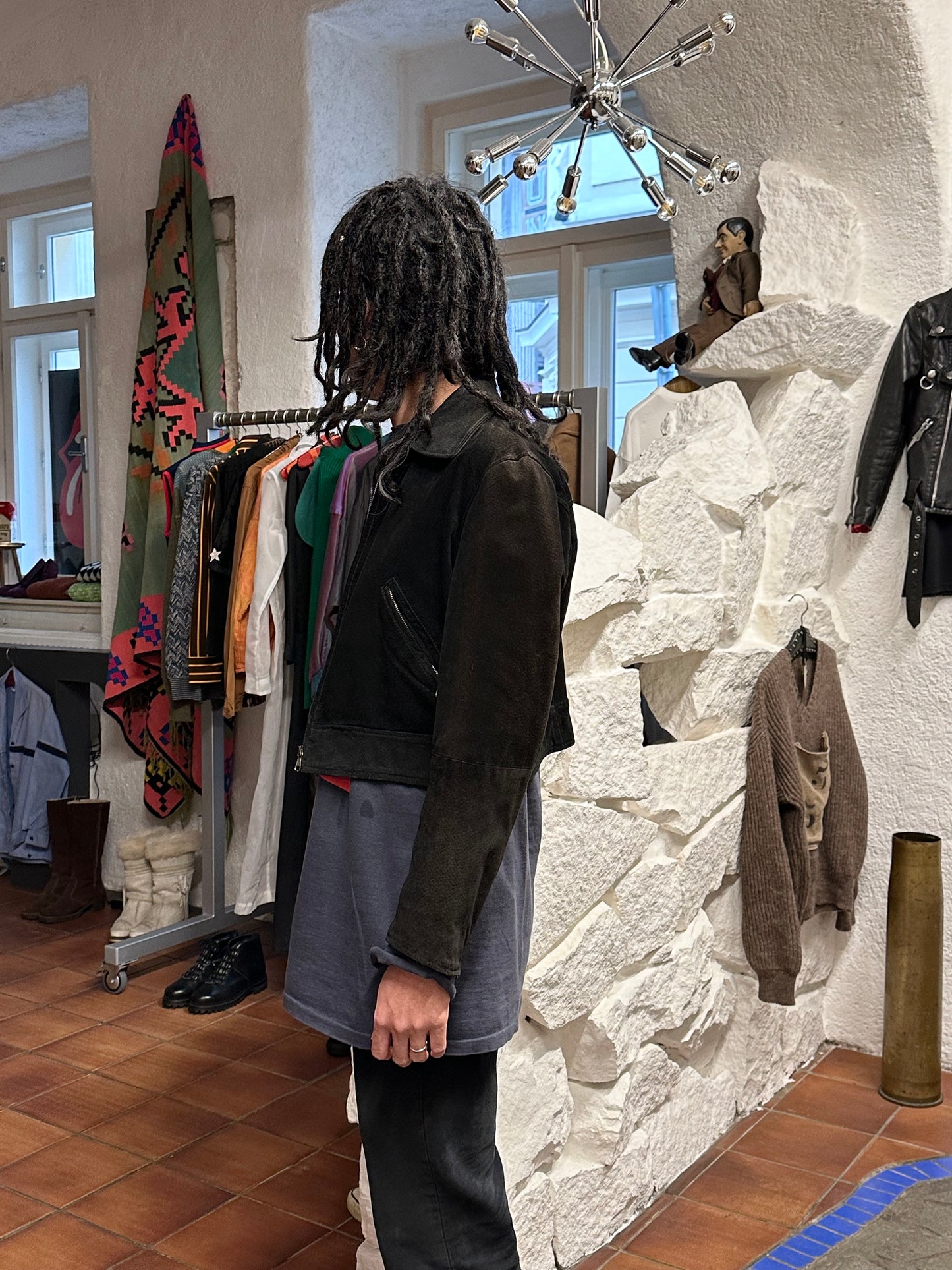 black suede leather short jacket