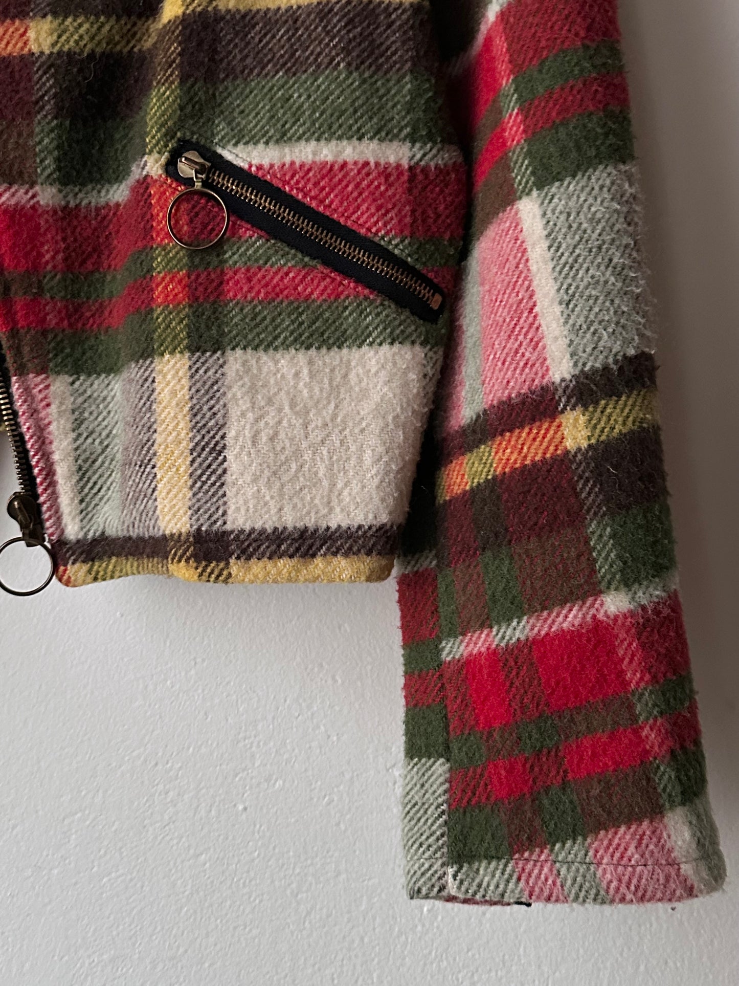 70s mohair blend plaid biker jacket