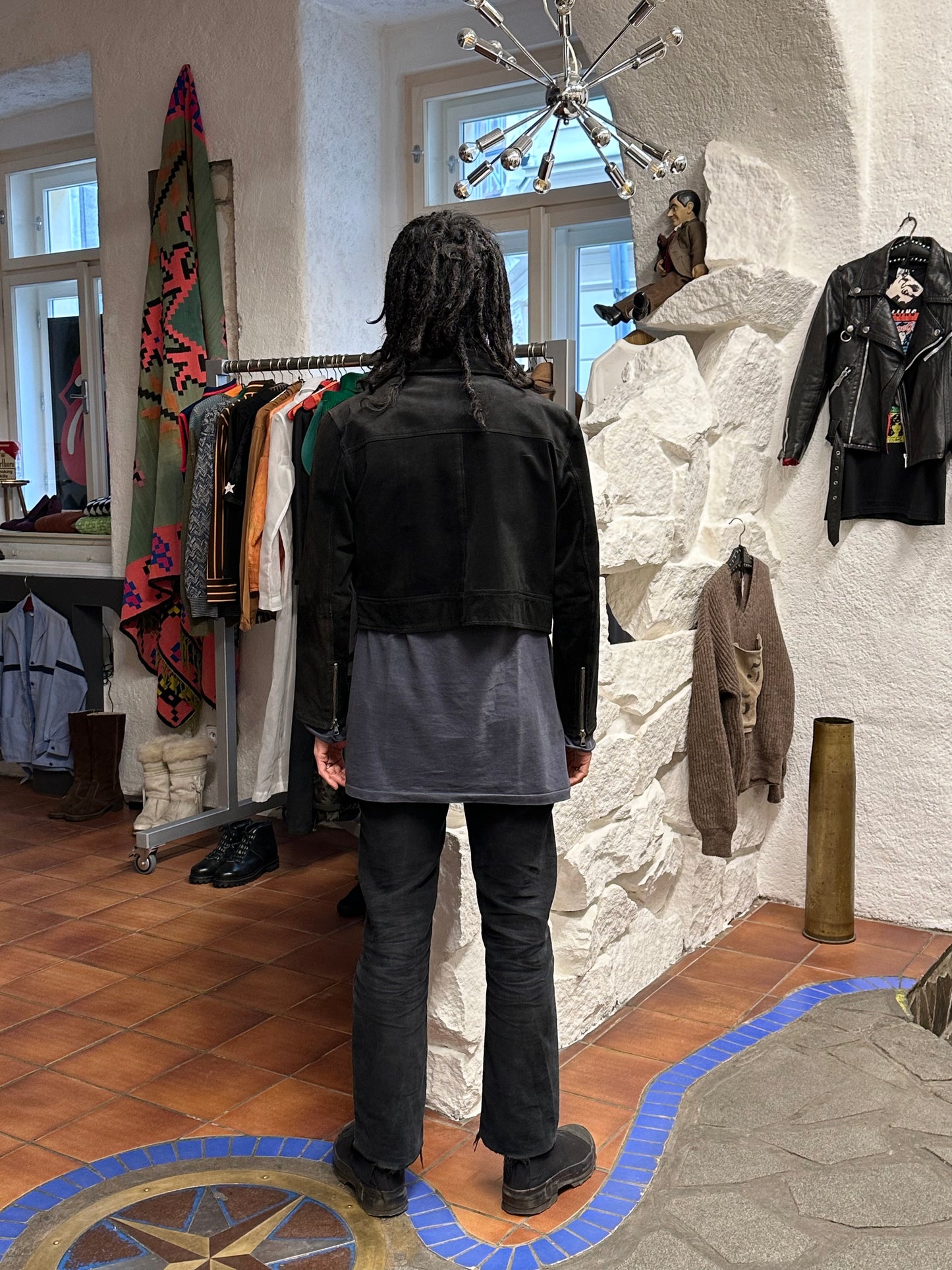 black suede leather short jacket