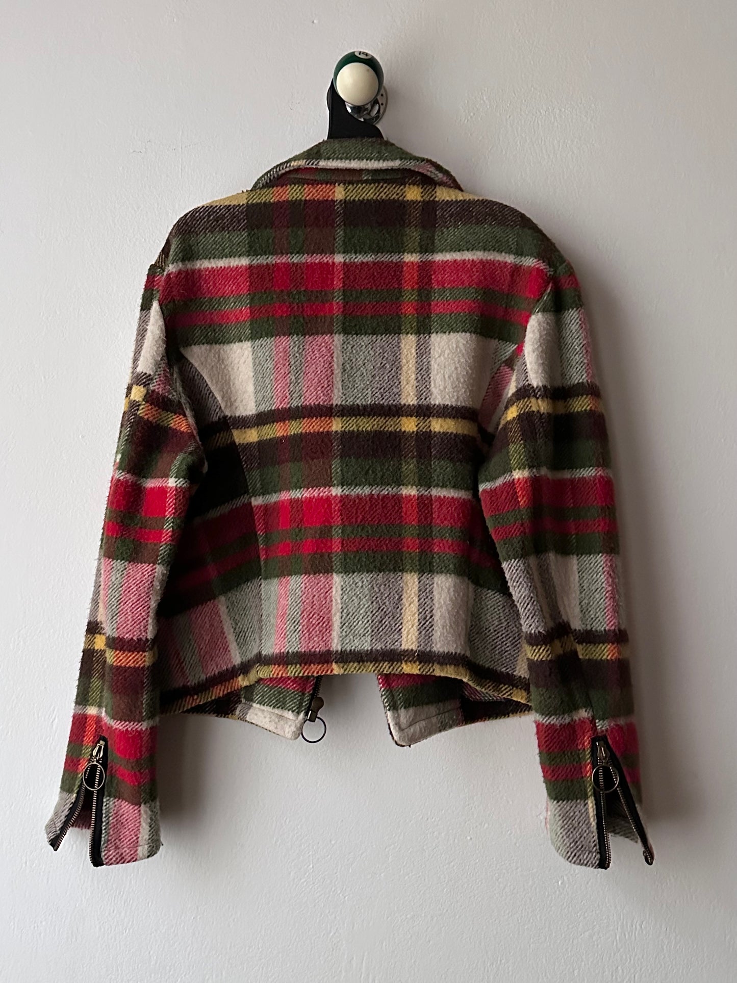 70s mohair blend plaid biker jacket