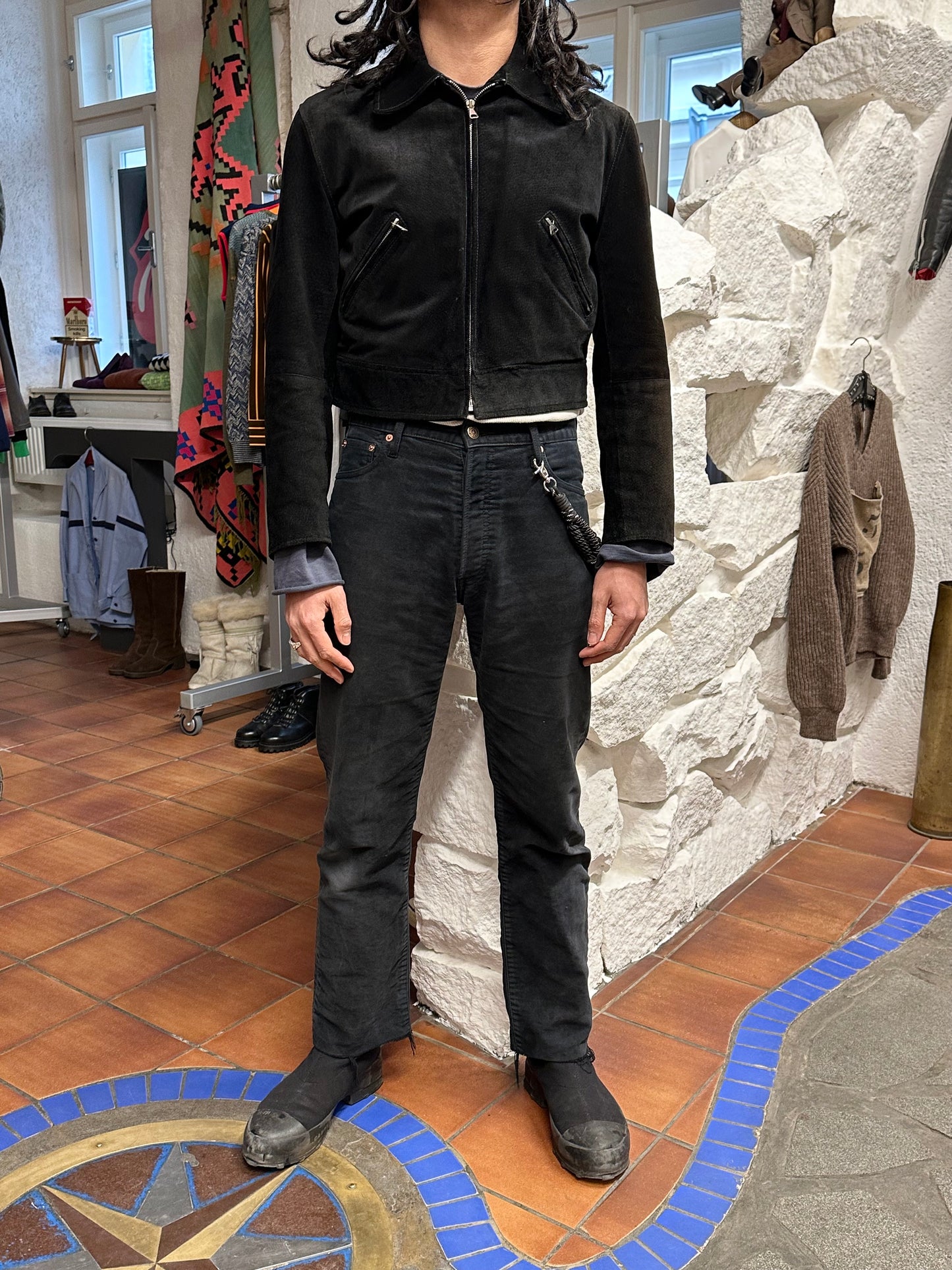 black suede leather short jacket