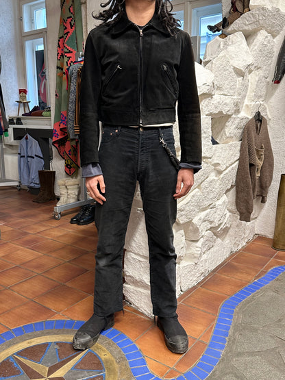 black suede leather short jacket