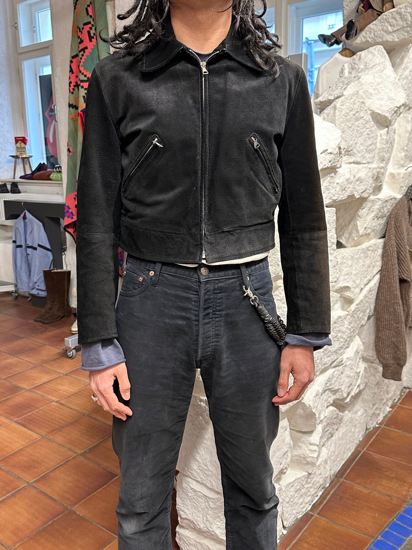 black suede leather short jacket