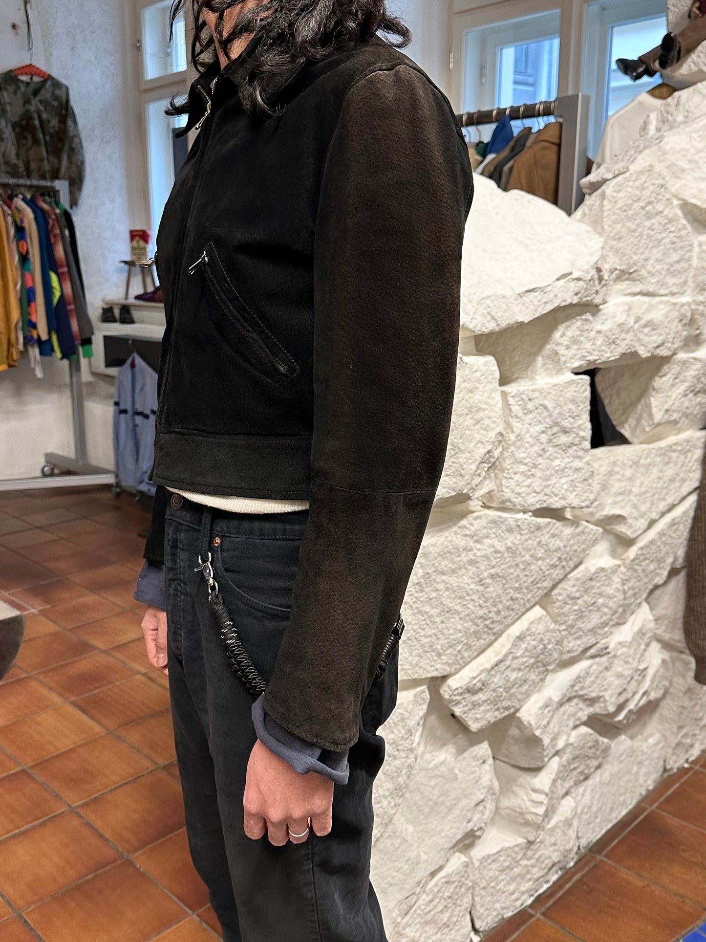 black suede leather short jacket