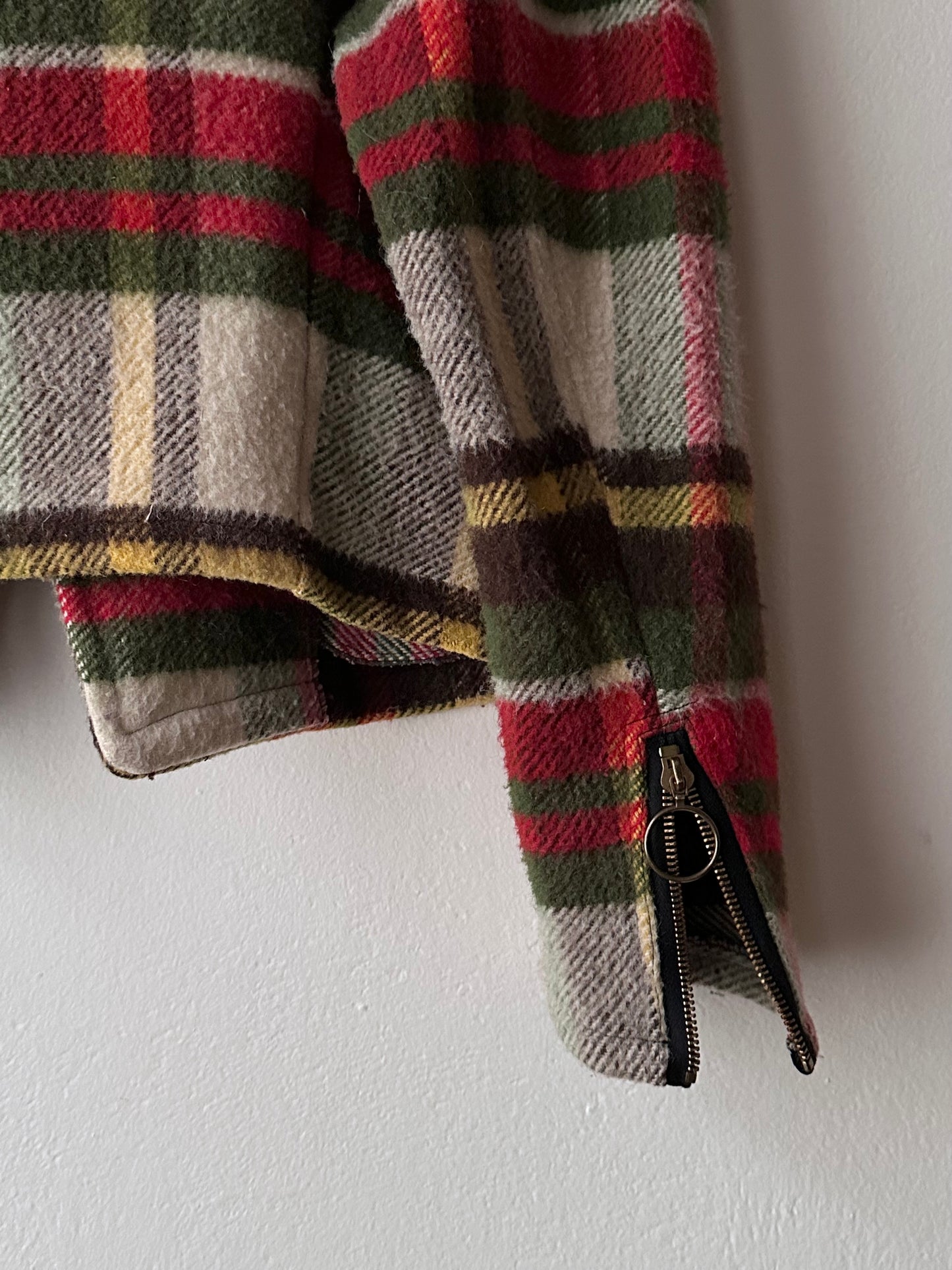 70s mohair blend plaid biker jacket