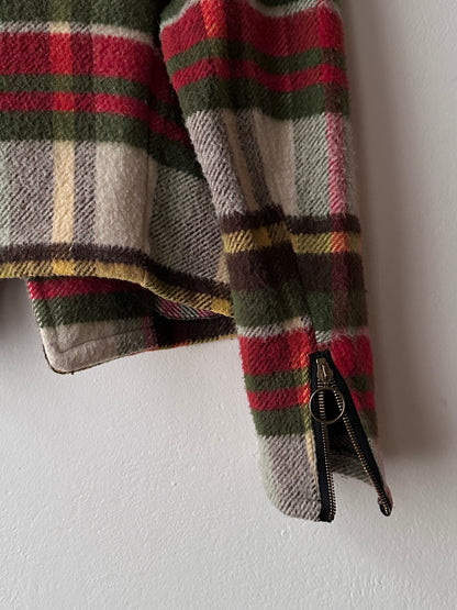 70s mohair blend plaid biker jacket