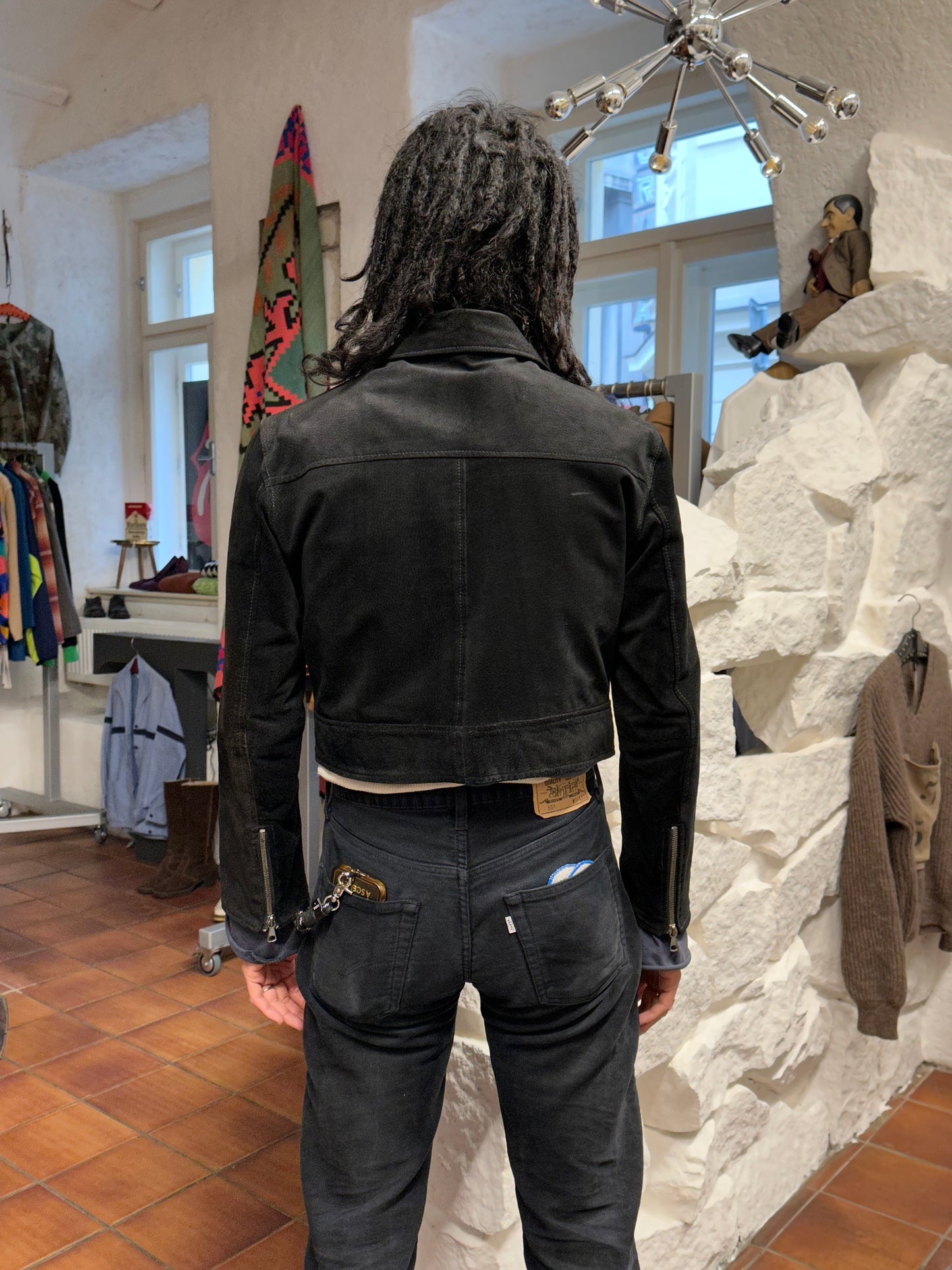 black suede leather short jacket