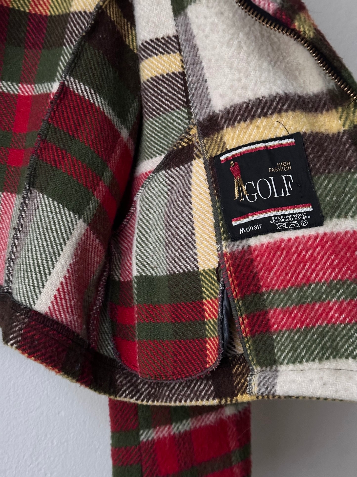 70s mohair blend plaid biker jacket