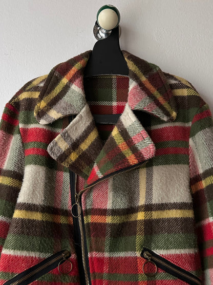 70s mohair blend plaid biker jacket