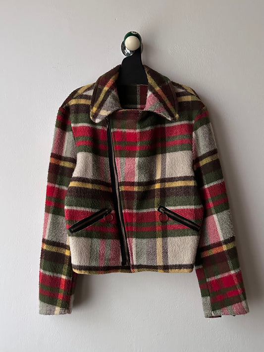 70s mohair blend plaid biker jacket