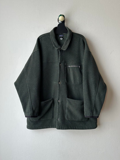 1990s Patagonia Shirring Coat 90年代 パタゴニア シャーリングコート フリース シンチラ レア ナイロン Toto Praha Vintage clothing shop Antique shop 古着屋 プラハ Showroom appointment Prague ユーロ古着 ヨーロッパ古着 古着卸 ヴィンテージ Made in USA アメリカ製 緑 Green