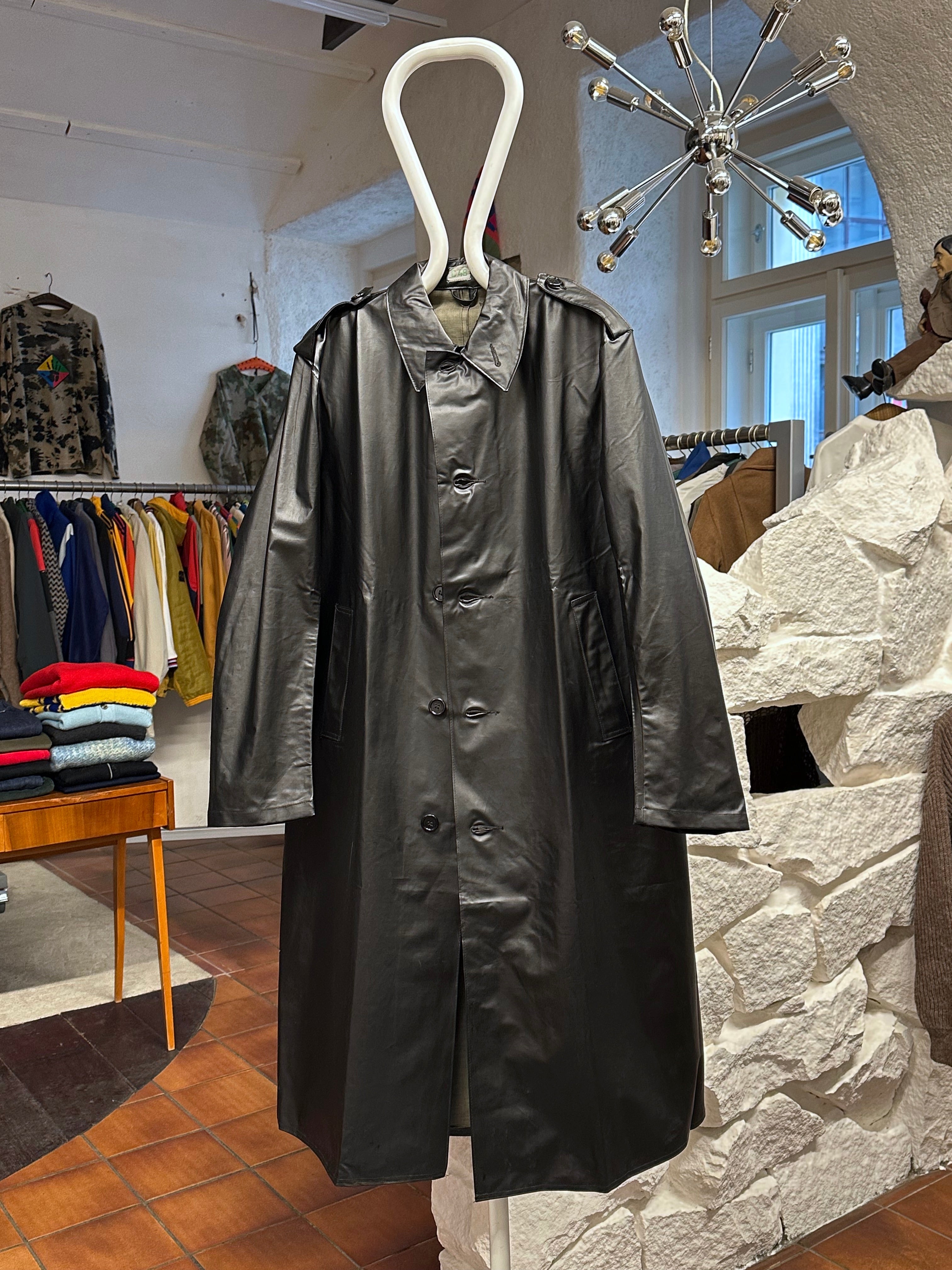60s Swedish Army Black Rubber Raincoat – TOTO