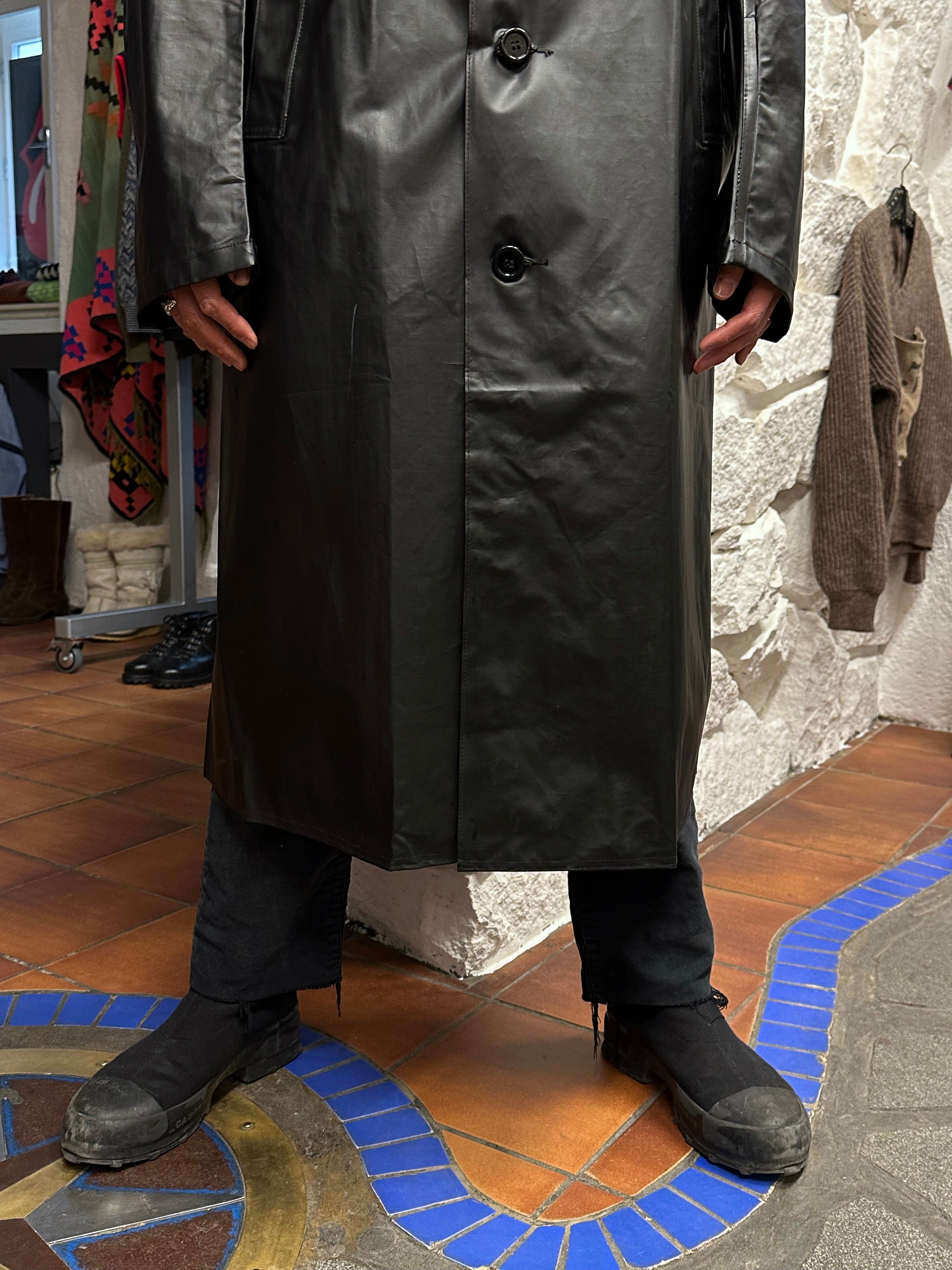 スウェーデン軍　ブラック レイン　トレンチコート 60s Swedish Army Black Rubber Raincoat – TOTO