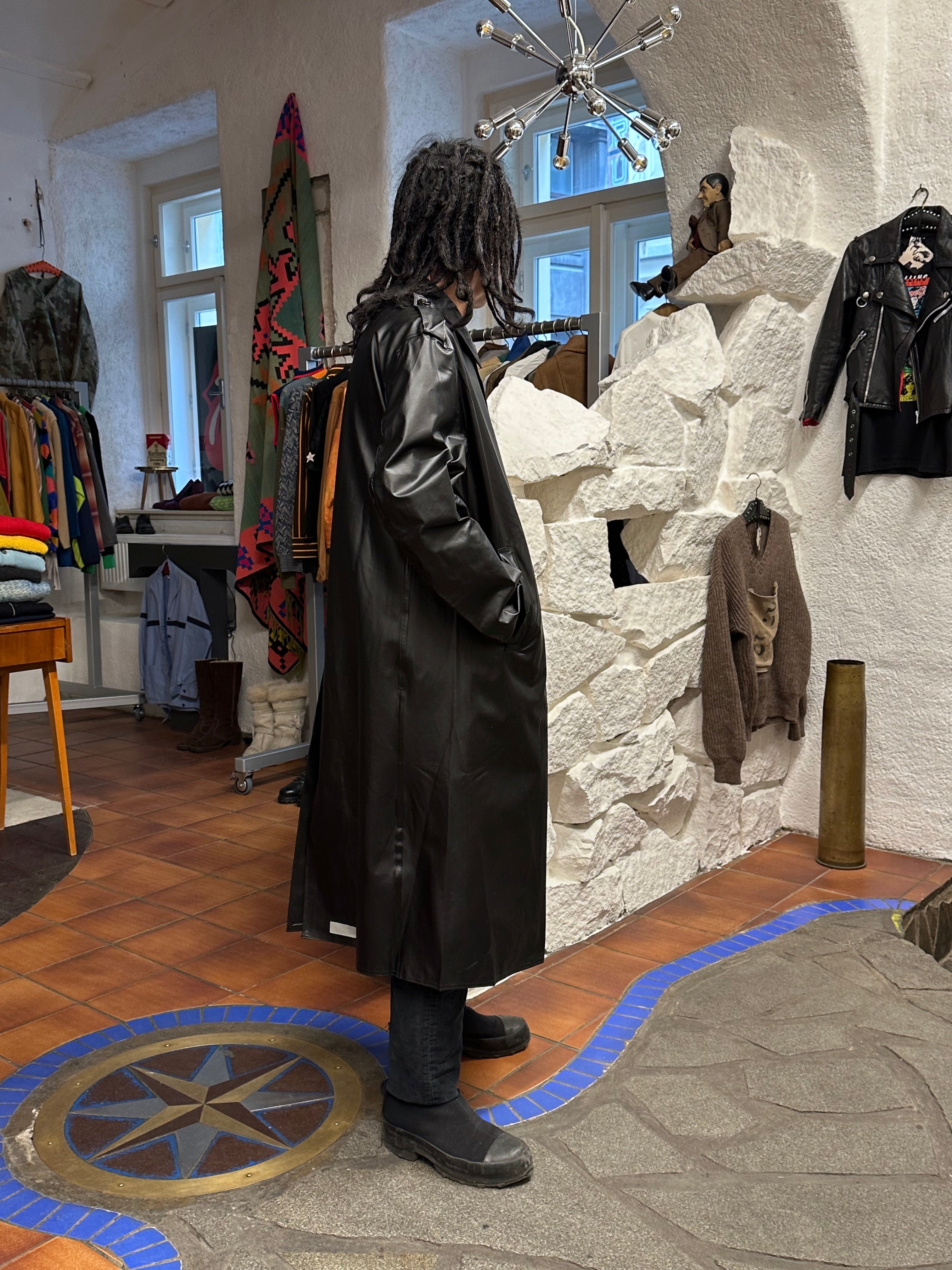 60s Swedish Army Black Rubber Raincoat – TOTO