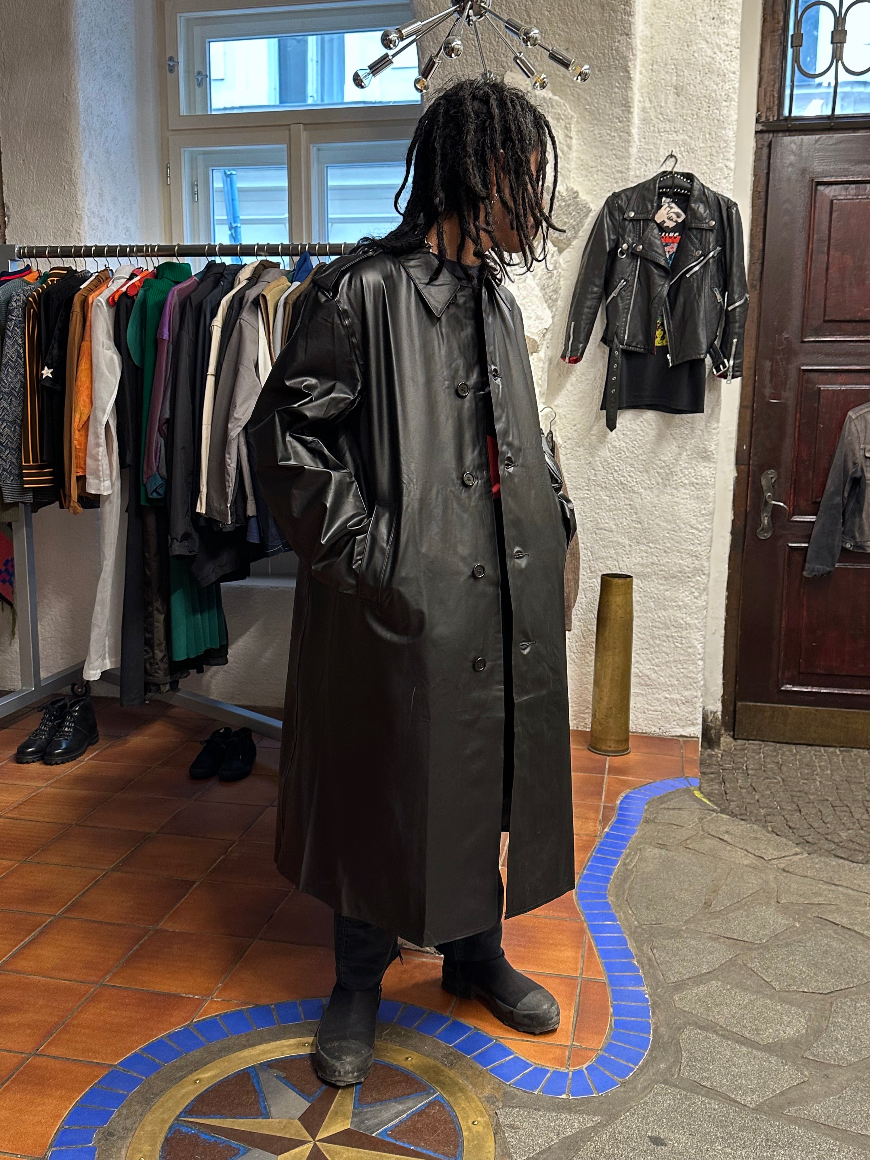 60s Swedish Army Black Rubber Raincoat – TOTO