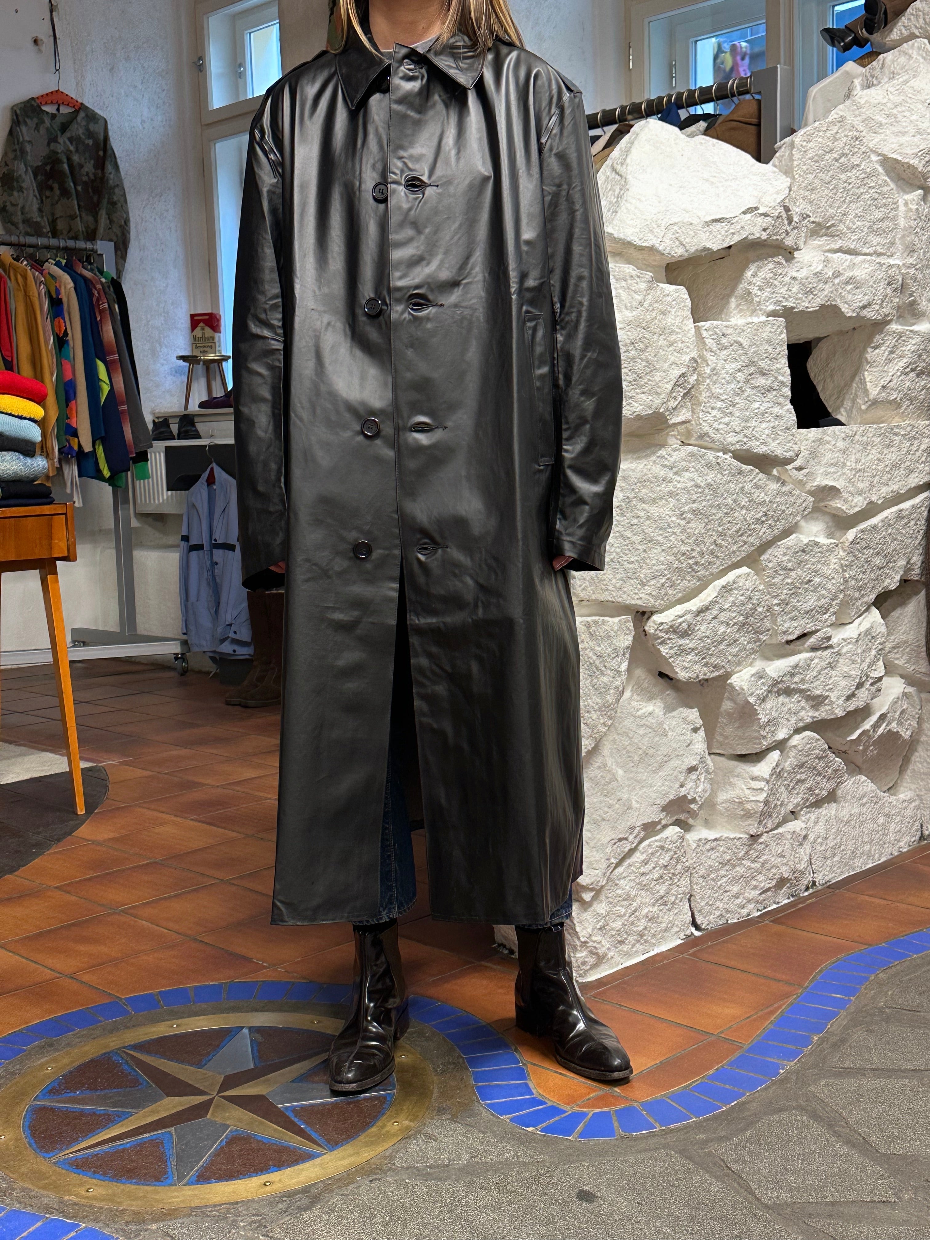60s Swedish Army Black Rubber Raincoat – TOTO