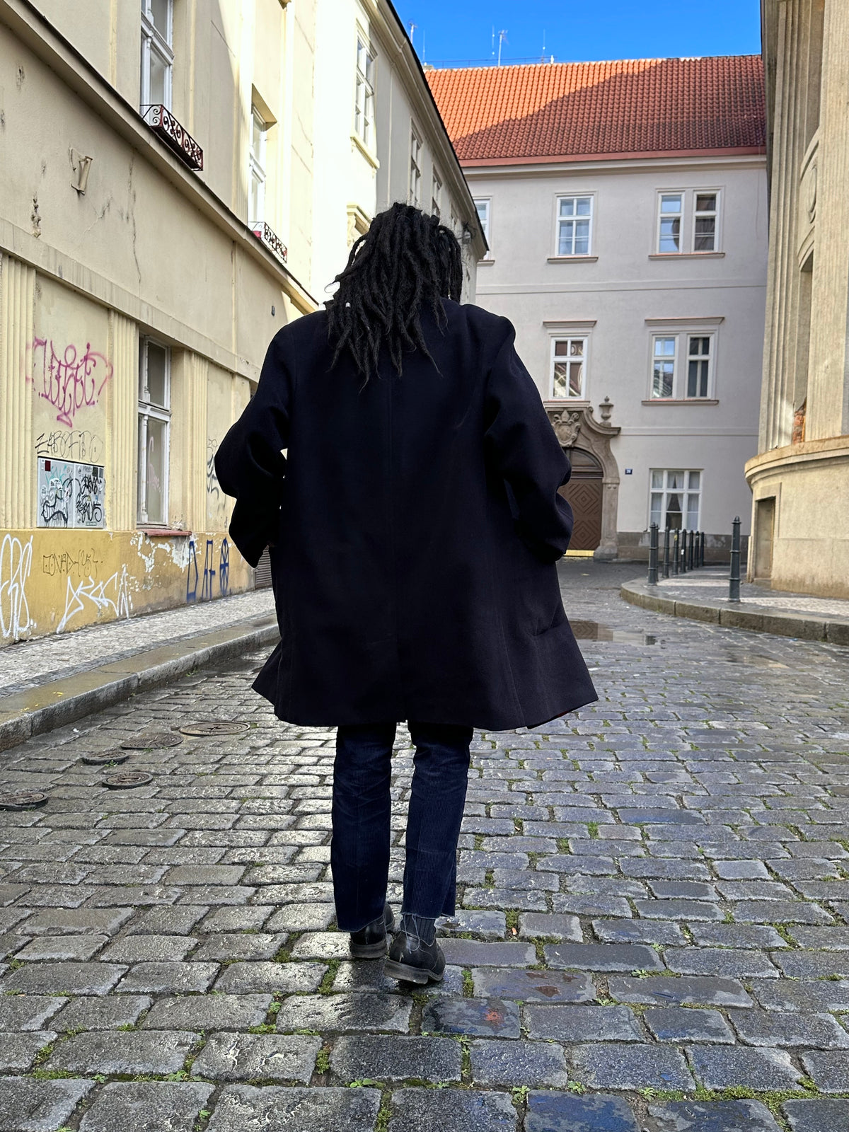 1987 Late 1980s 80s 80年代 C.P. COMPANY Black Wool Coat Massimo Osti Made in Italy Toto Praha Vintage clothing shop Antique shop 古着屋 プラハ Showroom appointment Prague ユーロ古着 ヨーロッパ古着 古着卸 ヴィンテージ
